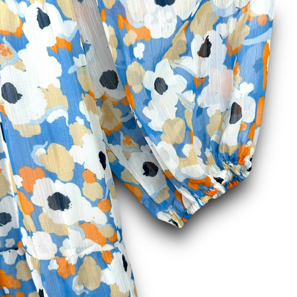 Joie Tiered Ruffle High Low Midi Dress Blue White Floral Print Lightweight XXL - Picture 5 of 9